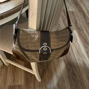 Elegant coach Soho Brown Shoulder Bag with Signature Pattern